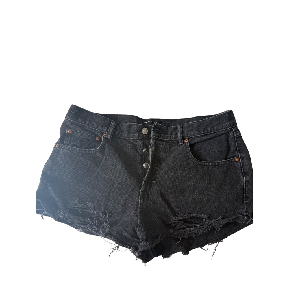 ASOS Design Womens High Waisted Distressed Denim Shorts Washed Black